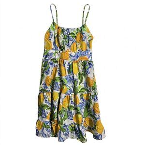 NWT | COZYEASE Girls' Lemon Print Sun Dress | Mediterranean Tile | Tiered Ruffle